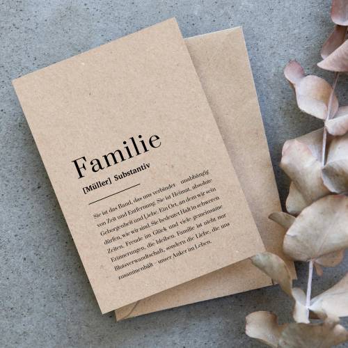Familie Karte Kraftpapier personalisiert mit Familienname, Hochzeitskarte, Hochzeitsgeschenk, Einzug Geschenk für Eltern