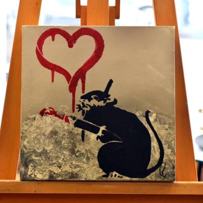 Street Art Gemälde mit Ratte und Herz – Urbanes Original Acrylbild 30 x 30 cm