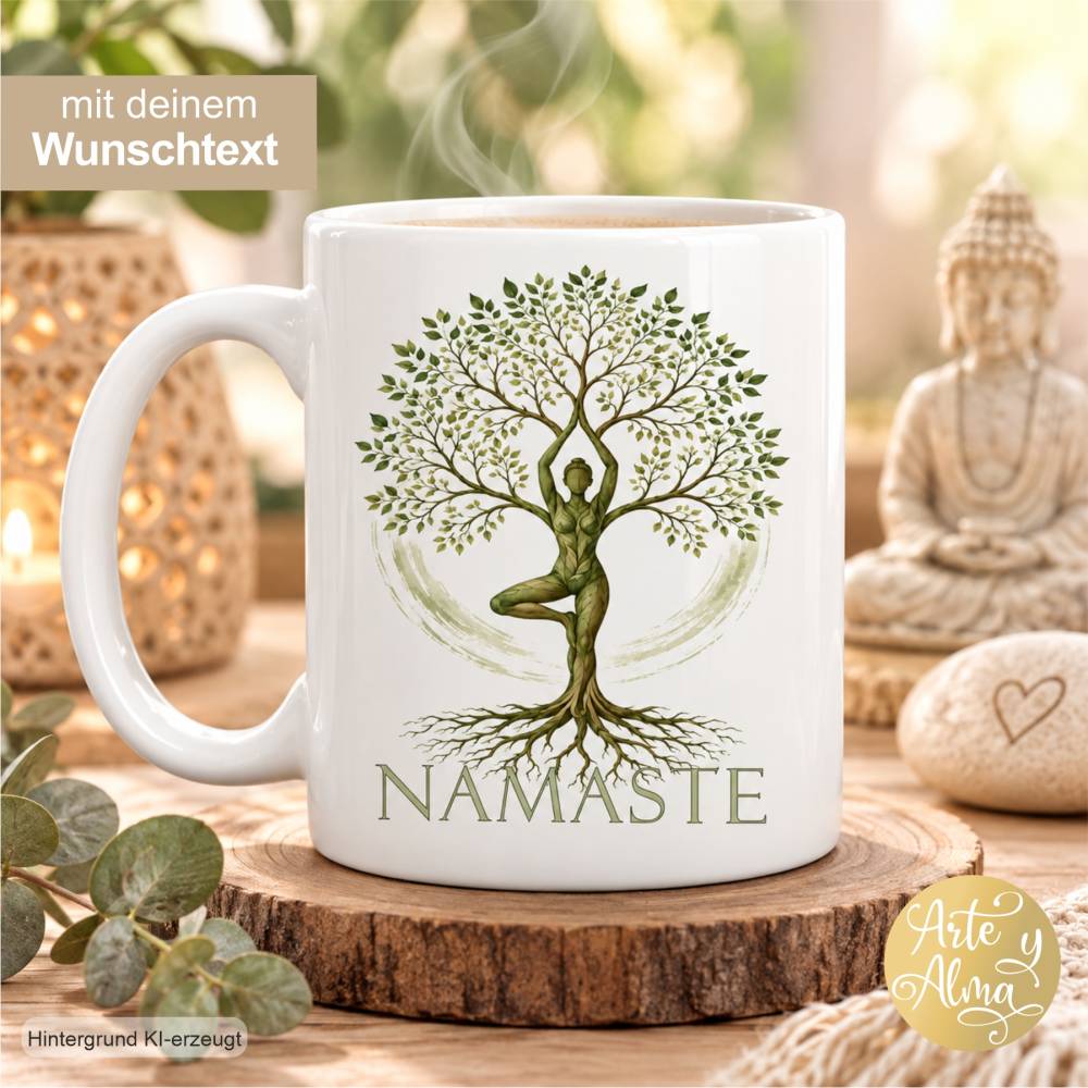 Lebensbaum Tasse personalisiert, Lebensbaum, Yoga Geschenk, Yoga Tasse, Tasse individuell, Namenstasse, Baum des Lebens