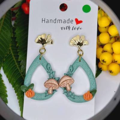Ohrringe Pilz und Kürbis Ohrhänger grün silber Unisex Edelstahl