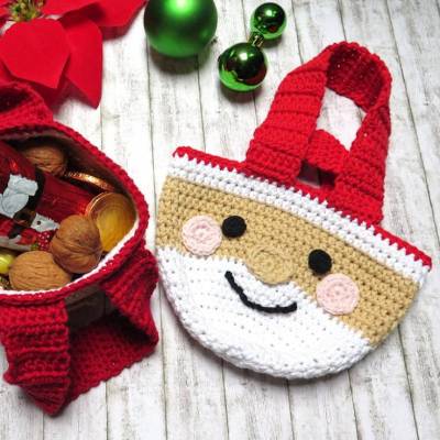 Knotenbeutel - Weihnachtsmann-Gesicht - Häkelanleitung