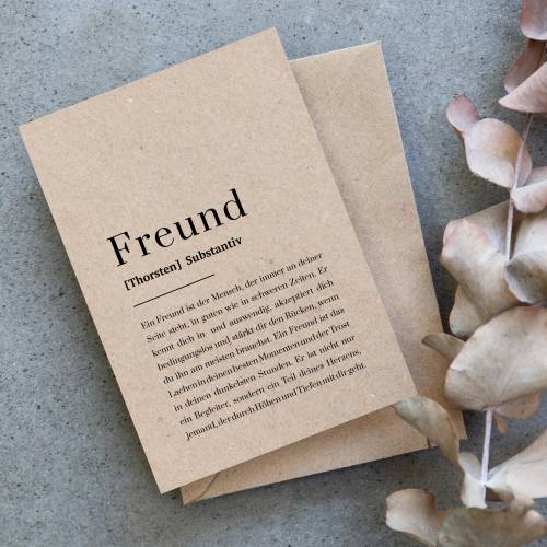 Freundschaftskarte Kraftpapier personalisiert, Freund Definition Postkarte mit Name, Geschenk für Freund als Dankeschön
