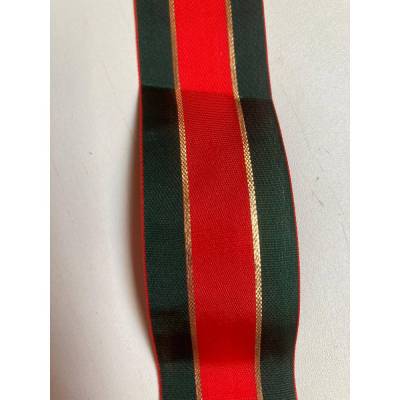 Festes Ripsband 4 cm Streifen Rot Tannengrün Gold Lurex | Schmuckborte Meterware für Tracht, Offizier & Deko