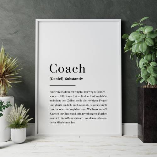 Coach Poster personalisiert mit Definition, Geschenk für Coach, Mentor oder Trainer, Dankeschön für Therapeut, Coaching