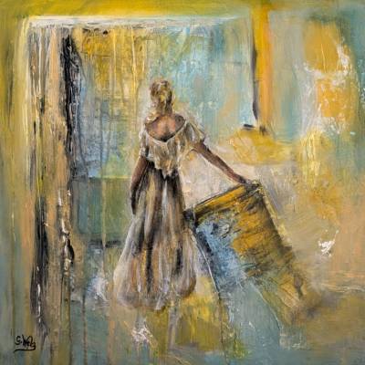 Original Acrylbild, Frau am Fenster, Unikat, handgemalt, 40 x 40 cm