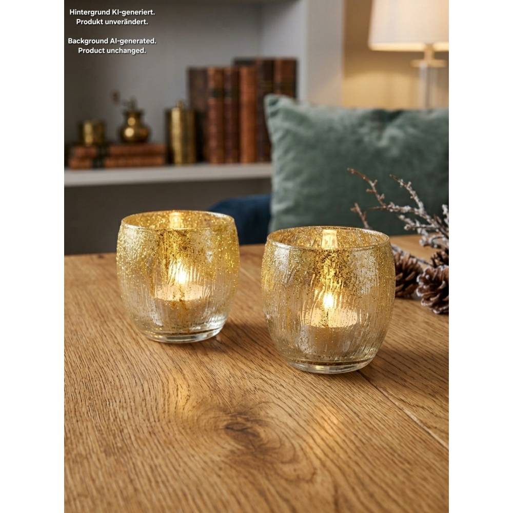 Glitzer Windlichtglas, Funkel Windlicht, Gold Windlicht, Handgemachtes Windlichtglas, Windlicht mit Goldverzierung