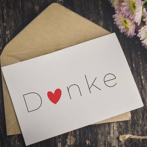 Dankeskarte mit Herz, Postkarte Danke A6 für Freunde, Familie, Lehrer und Kollegen, schlichte Grußkarte zum Danke sagen