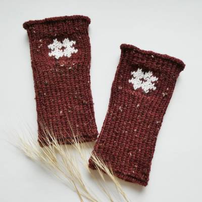 Handstulpen für Große - 1 Paar handgestrickte Armstulpen mit Schneeflocke-Pulswärmer,Frauenstulpen,Trachtenmode,Geschenk