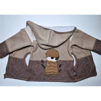 Wollwalk Jacke Gr. 104 komplett gefüttert in Brauntönen mit Otter Stickerei