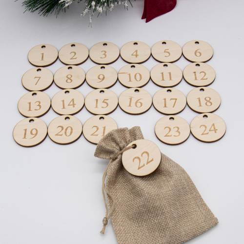 24 DIY Birkenholz Adventskalender Anhänger, 3mm, Wiederverwendbar