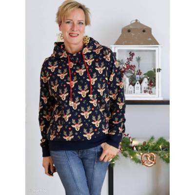 Holly Weihnachtsstoff von Swafing Sweat Hirsch dunkelblau VE 0,25 m