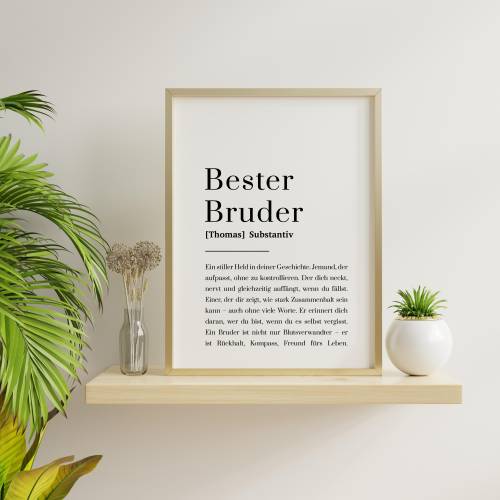 Bester Bruder Poster personalisiert mit Name und Definition, Geschenk für Bruder zum Geburtstag, Geschenkidee für Brüder