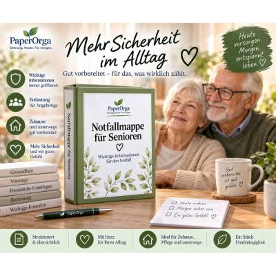 Notfallmappe für Senioren zum Ausdrucken | Notfallordner mit wichtigen Informationen, Pflege, Medikamenten & Vorsorge