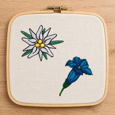 Alpenblumen Stickdateien Set | Edelweiß & Enzian | 2 Motive je 2 Größen | Maschinenstickerei