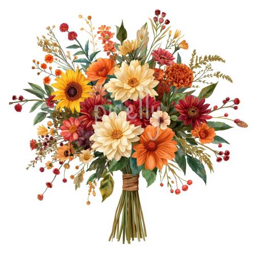 Herbst Wildblumen PNG Set (16), Aquarell Wildblumenstrauß, Herbstblumen Clipart Sonnenblumen Dahlien, Cottagecore Flower