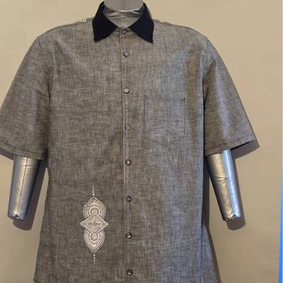 Herren Freizeithemd Gr. 54 in graphit mit Ornamentdruck BW-Leinen, Modern Fit,  Design Doro Thomalla