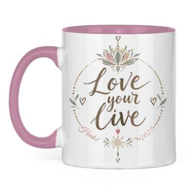Tasse personalisiert Love your Live, Yoga Geschenk, Yoga Tasse, Tasse mit Namen, Namenstasse, Mandala Tasse, Motivation