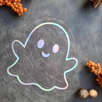 Holografischer Suncatcher-Fenstersticker „Süßer Geist“ | bunte Lichteffekte, nicht nur zu Halloween