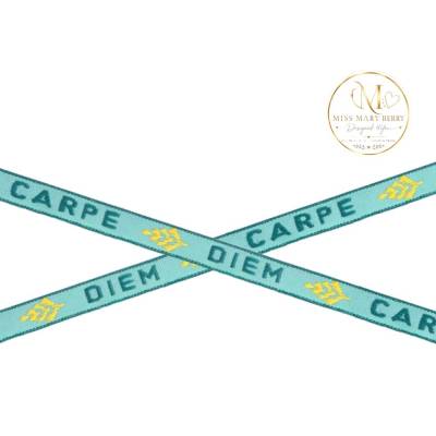 Schmucktextband CARPE DIEM | Petrol & Hellpetrol | 10mm Textilband | Festivalband | Schmuckband mit Text | DIY Meterware