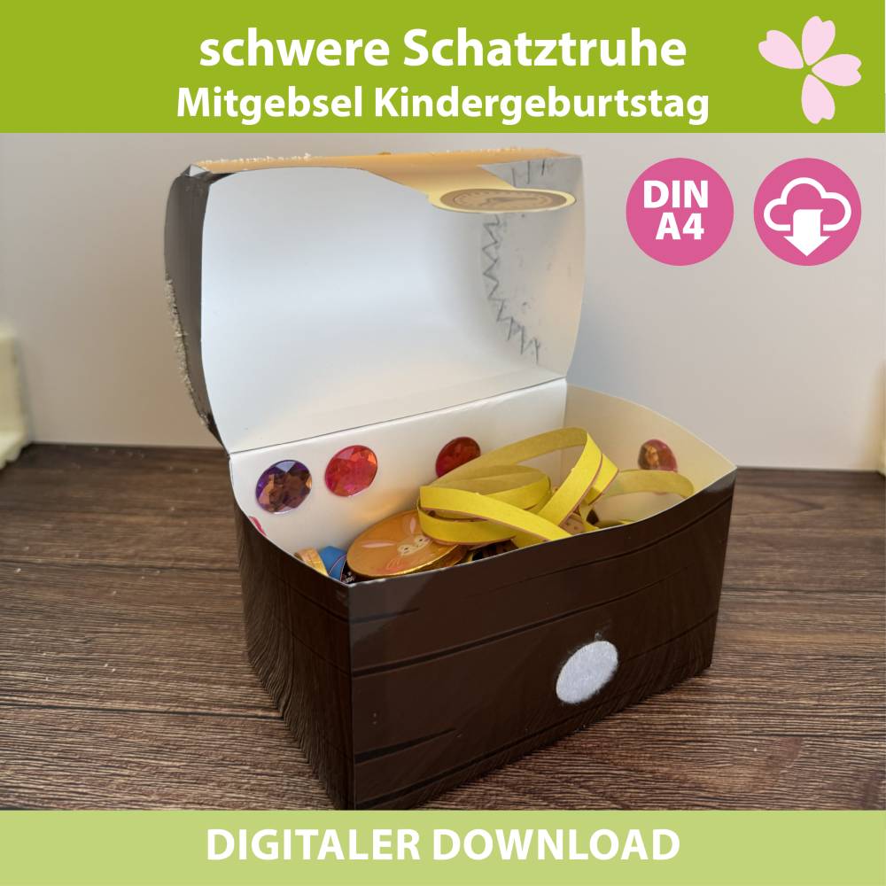 Bastelvorlage Schatztruhe: Mitgebsel schwere Schatzkiste, Kinderbeschäftigung & Schatzsuche für Piraten & Meerjungfrauen Bild 4