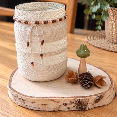 Handgefertigtes Windlicht im Boho-Stil | Glaswindlicht mit LED-Licht | Naturdeko | Tischdeko | Geschenkidee