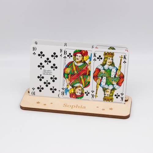 Spielkartenhalter aus Holz mit Wunschname