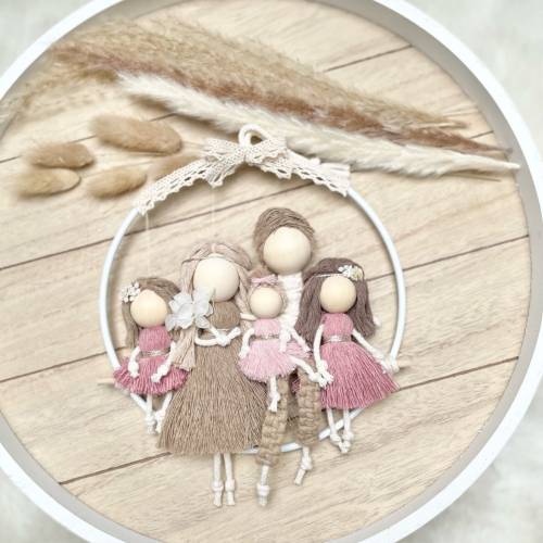 Familien Porträt Makramee Familie Wanddeko personalisierte Puppen Geschenkidee Weihnachtsgeschenk Adventszeit