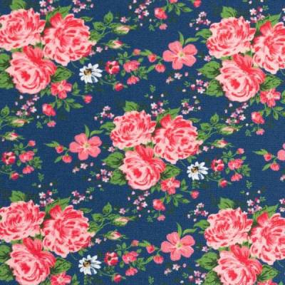 Baumwolle Kim Rosenstrauß jeansblau (1m /10,00€)