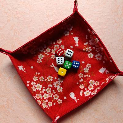Würfelbrett, faltbar, Würfelunterlage, Würfeltablett, Dice Tray, Würfelmatte, Japan, Blüten