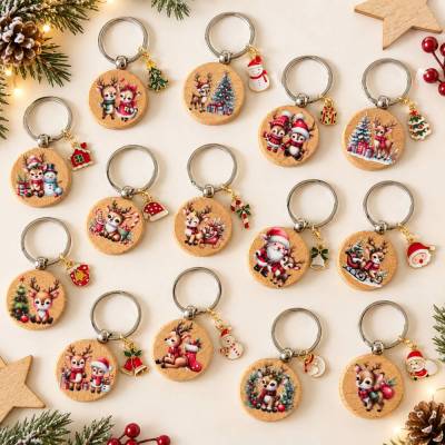 Schlüsselanhänger mit Weihnachtsmotiven ~ Weihnachten ~ Anhänger aus Holz