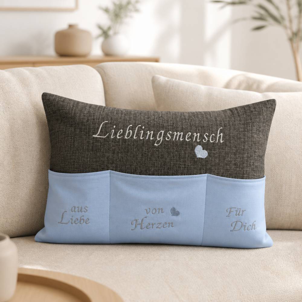 Kissen mit Taschen Dekokissen Geschenk personalisiert