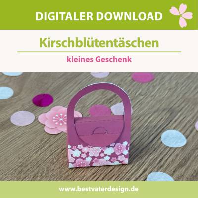 Druckvorlage Verpackung: elegantes Kirschblütentaschchen für kleine Geschenke
