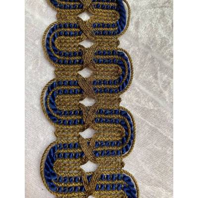 Meterware: Edle Posamentenborte Bucht / Welle in Altgold & Royalblau | Ca. 4,5 cm breit | Zierborte Posamente
