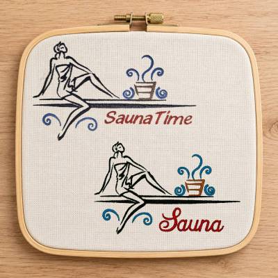 Stickdatei Sauna Set | 4 Motive in 2 Größen | Wellness Stickdatei | Sauna Time | Schwitzen macht schön | Maschinensticke