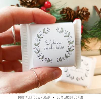Mini-Ritter-Sport-Banderolen zu Weihnachten | Schön, dass du da bist | 2 Kranzdesigns als PDF zum Ausdrucken