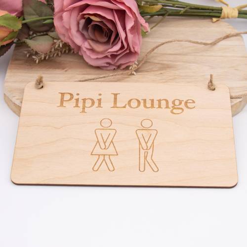 WC-Schild „Pipi Lounge“ aus Holz – Türschild mit Schnur