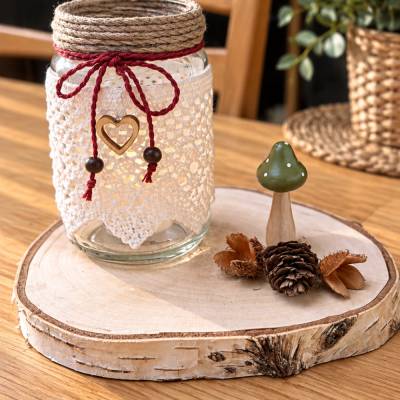 Handgefertigtes Windlicht im Boho-Stil | Glaswindlicht mit LED-Licht | Naturdeko | Tischdeko | Geschenkidee