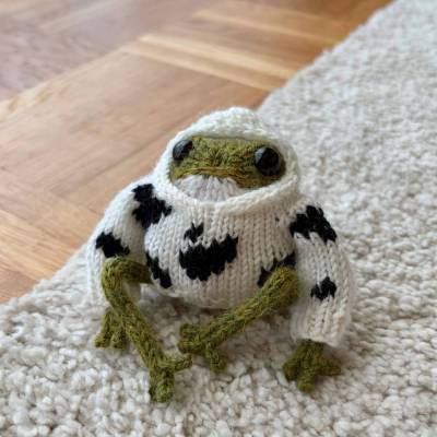 Handgemachter Frosch im Kuh-Pullover
