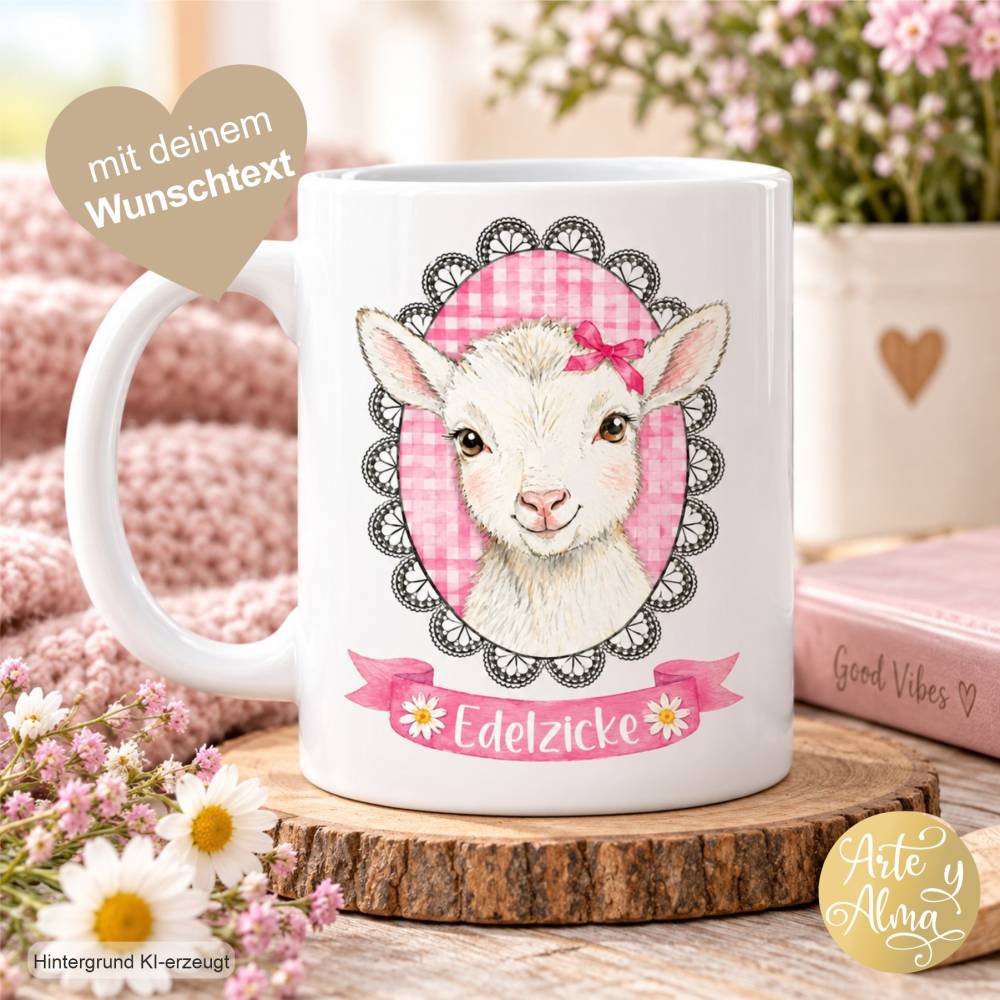 Tasse Zicklein mit personalisierten Text, Geschenktasse, Geschenkidee, Wunschtext, individualisierte Tasse, Edelzicke