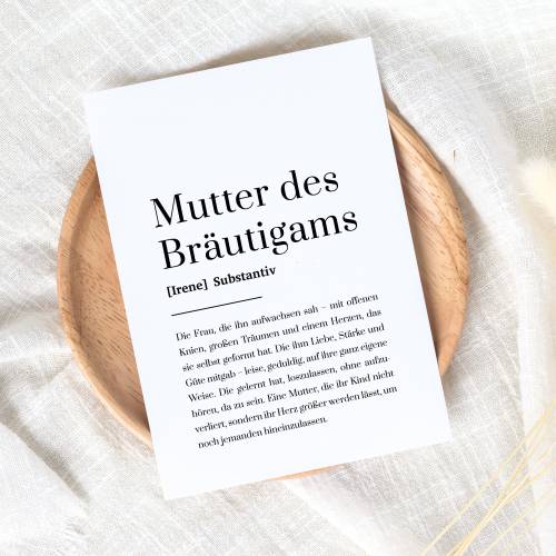 Mutter des Bräutigams Karte personalisiert, Hochzeitskarte mit Definition, Dankeschön zur Hochzeit für Schwiegermutter