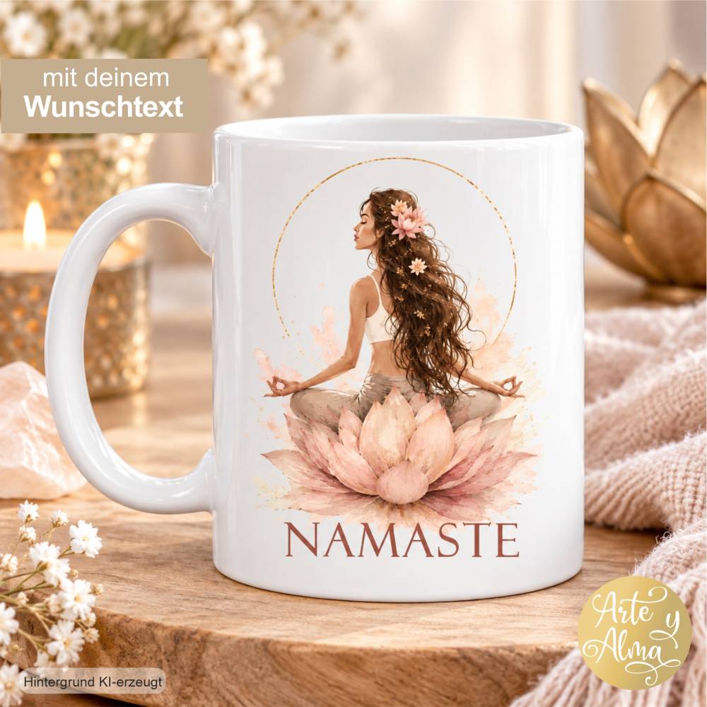 Yoga Tasse personalisiert, Lotusblüte, Yoga Geschenk, Yoga Tasse, Tasse individuell, Namenstasse, Geschenkidee