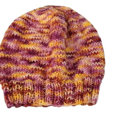 Indian Summer Babymütze für KU 30 - 38 cm, Erstlingsmütze, 0-3 Monate, aus handgefärbter Sockenwolle