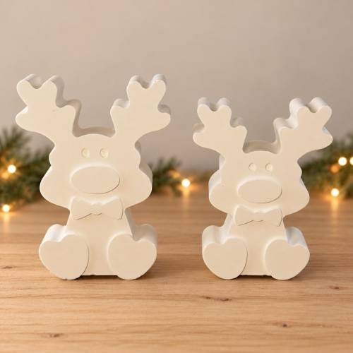Weihnachtsdeko Rentiere im Set | Zwei weiße Dekofiguren aus Venusarm | Geschenk für die Adventszeit