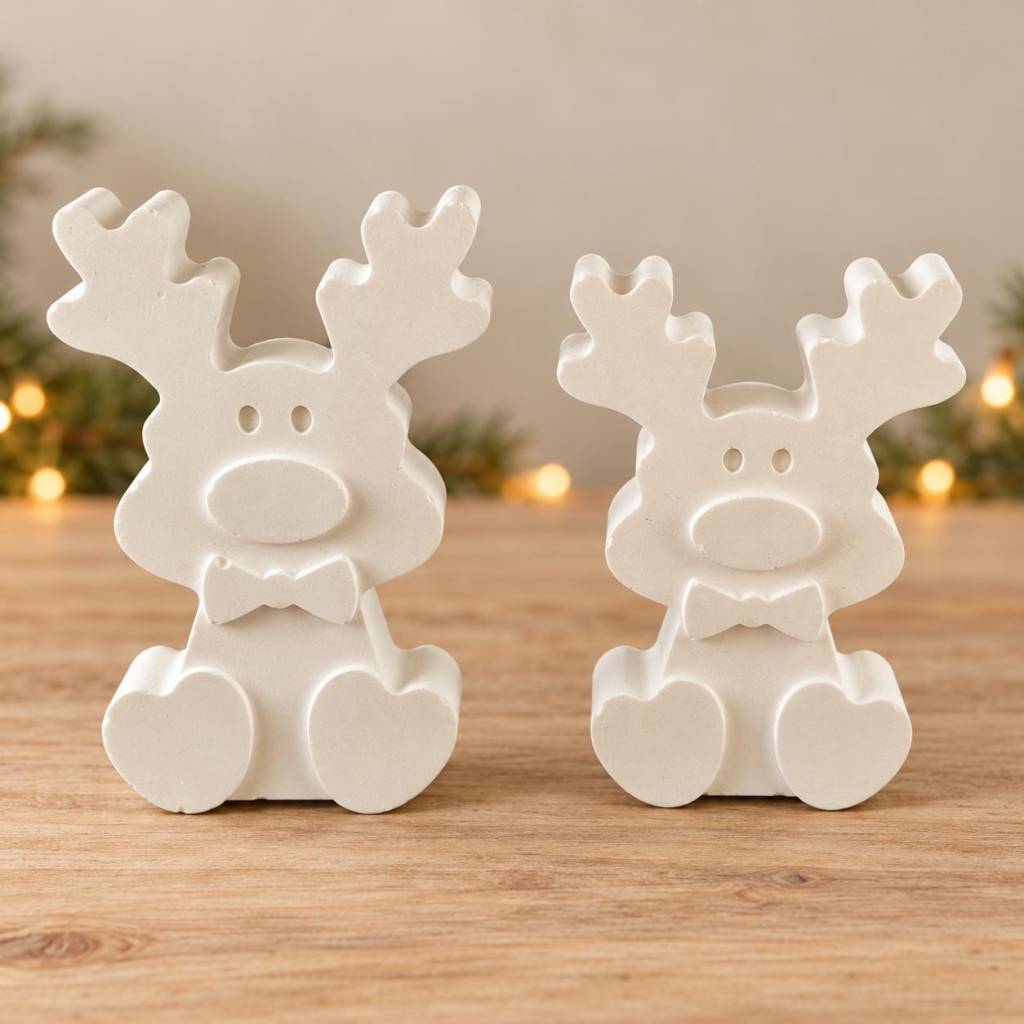 Weihnachtsdeko Rentiere im Set | Zwei weiße Dekofiguren aus Venusarm