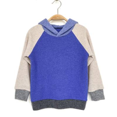 Kapuzenpullover Größe 104 blau/beige 100% Kaschmir Upcycling