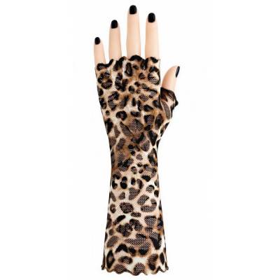 Leopard Spitzen Handschuhe fingerlos lang | Leo für alle-unisex | animal print aus Netzspitze | Rockabella Steam Punk
