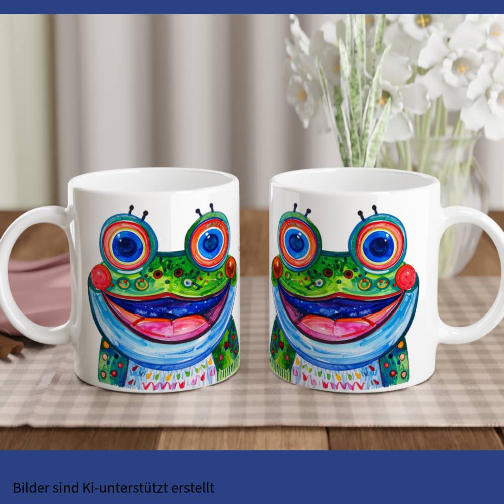 Süße Frosch-Tasse - möglich mit Namen oder ohne Namen – bunter Frosch