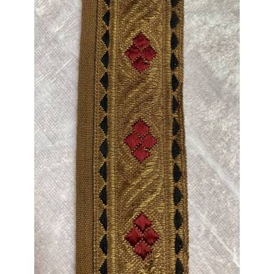 Jacquardborte Gold 3,3cm Mittelalter Renaissance Borte Brokat Rauten Weinrot Schwarz Einnähkante Meterware Vintage