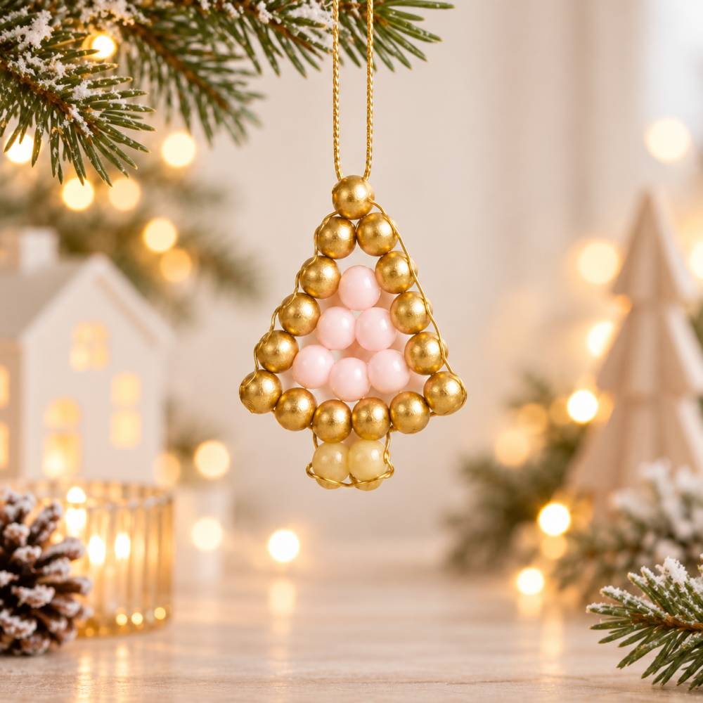 Weihnachtsanhänger 2er Set Rosa Gold – Tannenbaum & Stern aus Perlen ...