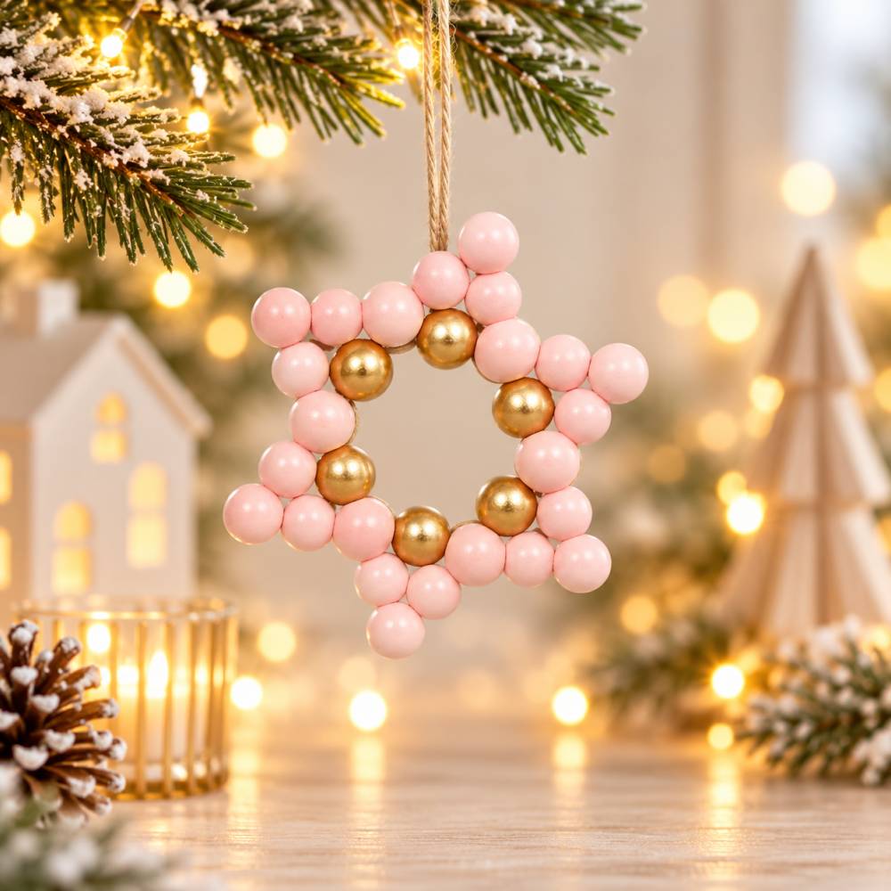 Weihnachtsanhänger 2er Set Rosa Gold – Tannenbaum & Stern aus Perlen ...